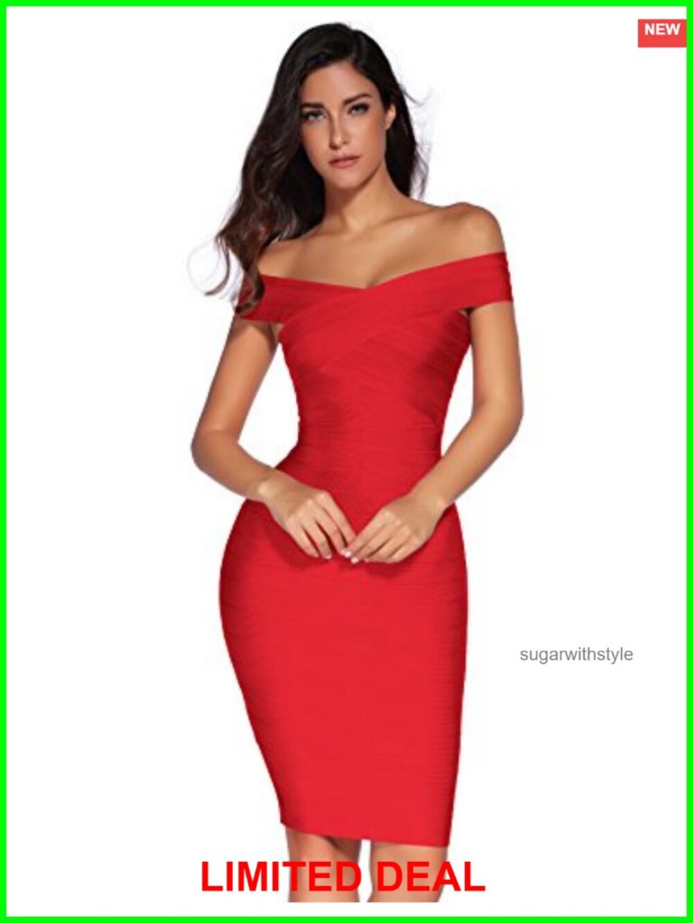 Off Shoulder Bandage Bodycon Party Dress Rayon Knee Length
